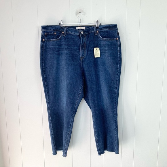 Levi's Wedgie Straight Jeans Women's Plus Size 22W Blue Denim Cropped Button Fly - Picture 1 of 14